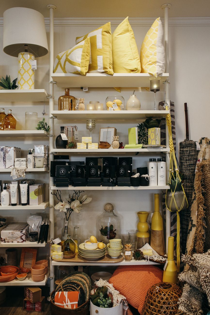 Small gift items arranged on a boutique counter