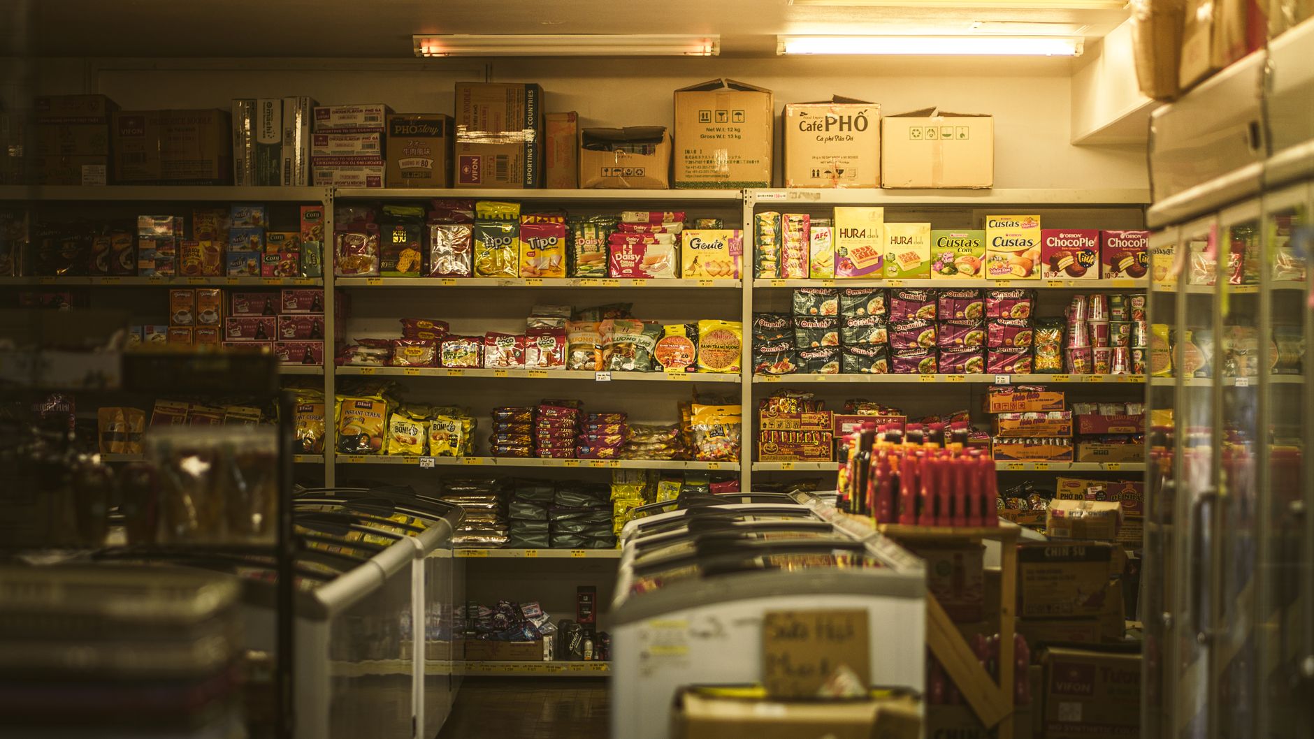 Small gift items arranged on a shop counter